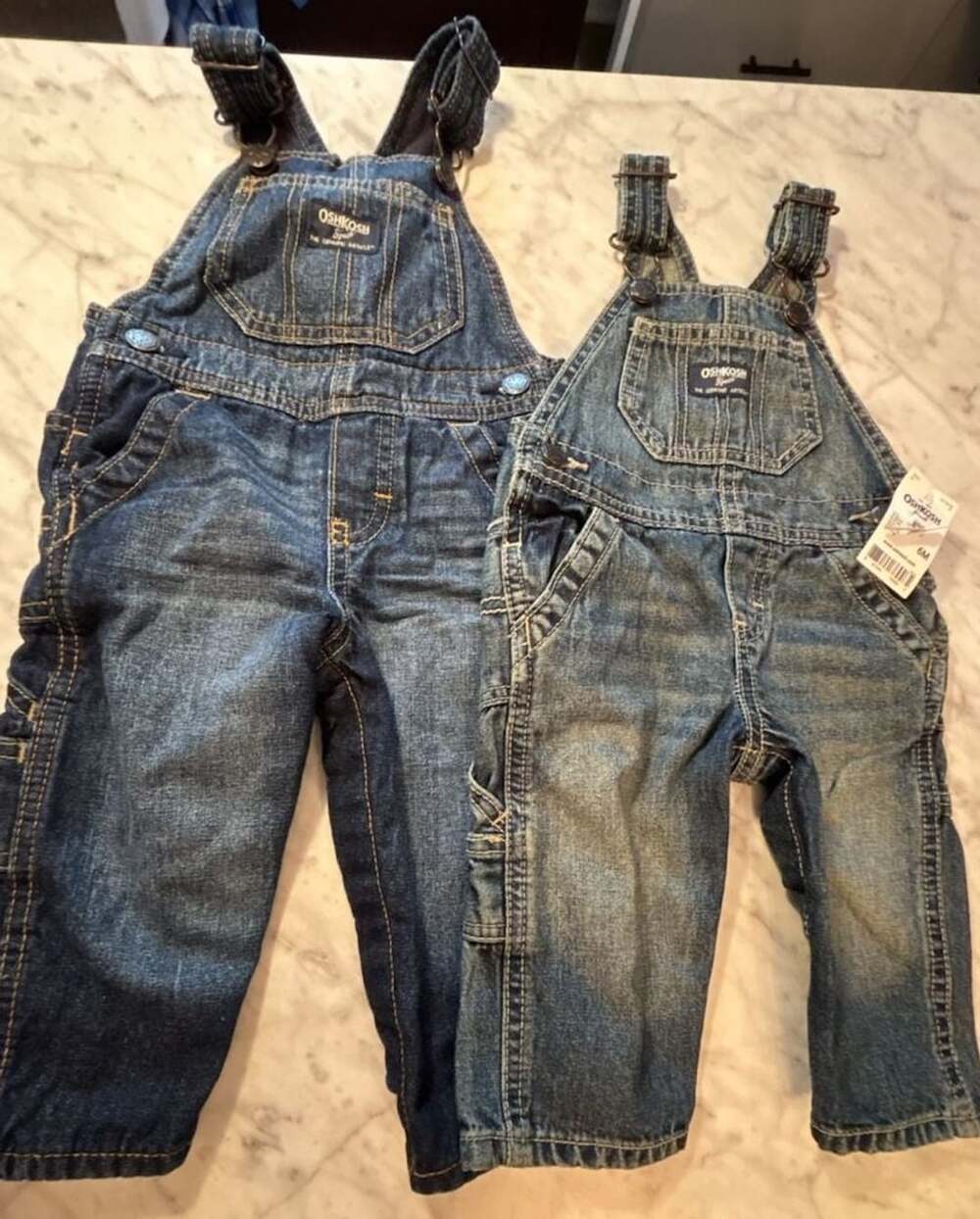 OshKosh B'gosh Overalls, 2 PAIRS Size 6M & 9M Blue Denim